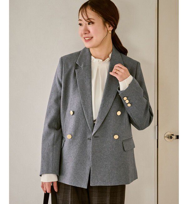 Rope&rsquo;Picnic「【低身長・小柄さんサイズ】レディハンサムシリーズ ウールライク金ボタンジャケット(総裏地)」|テーラードジャケット|