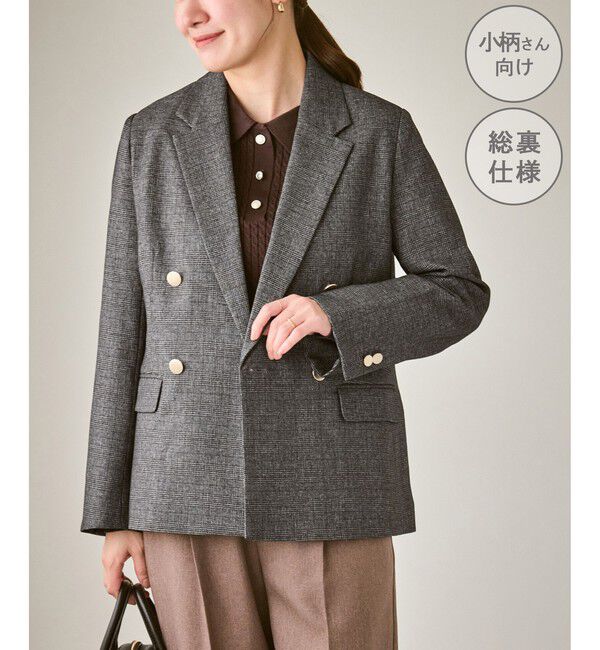 Rope&rsquo;Picnic「【低身長・小柄さんサイズ】レディハンサムシリーズ ウールライク金ボタンジャケット(総裏地)」|テーラードジャケット|ライトグレー(08)