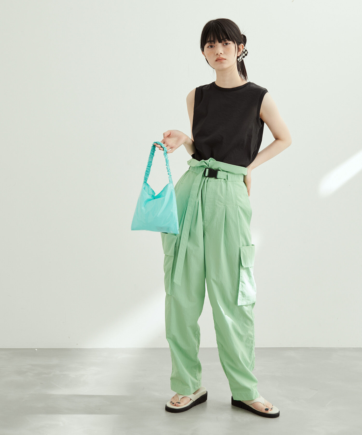 ADAM ET ROPE'「ストレッチタフタノースリーブTEE」|タンクトップ|