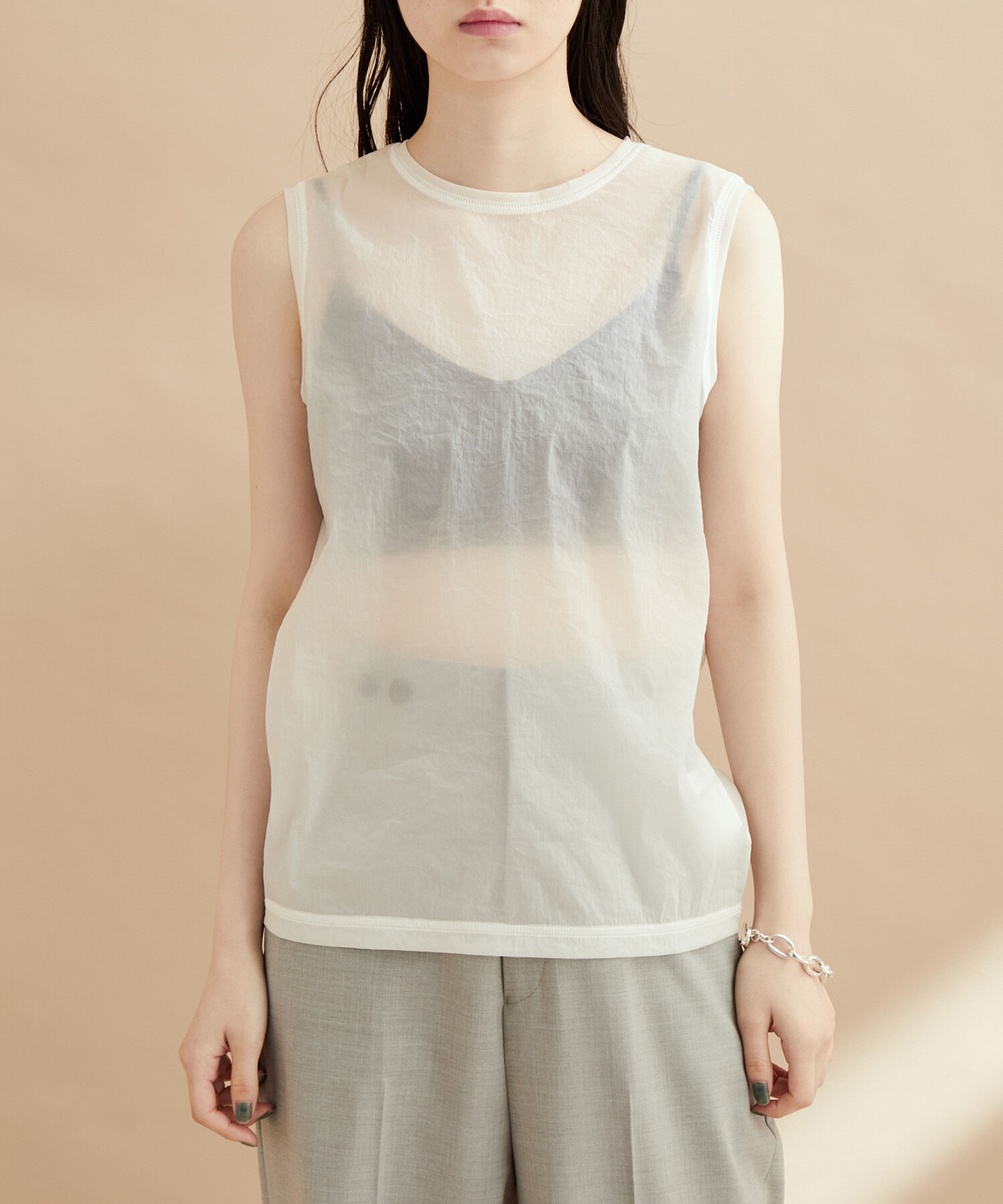 ADAM ET ROPE'「ストレッチタフタノースリーブTEE」|タンクトップ|