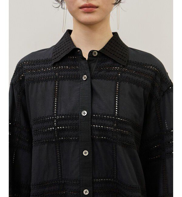 ADAM ET ROPE'「【一部WEB限定カラー】エンブロイダリーコンビシャツ」|シャツ・ブラウス|