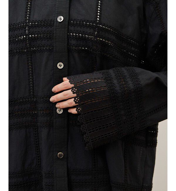 ADAM ET ROPE'「【一部WEB限定カラー】エンブロイダリーコンビシャツ」|シャツ・ブラウス|