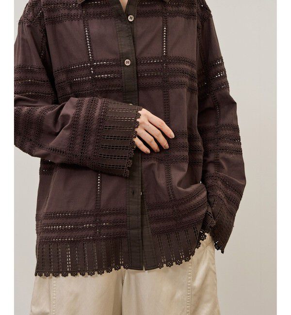 ADAM ET ROPE'「【一部WEB限定カラー】エンブロイダリーコンビシャツ」|シャツ・ブラウス|