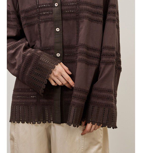 ADAM ET ROPE'「【一部WEB限定カラー】エンブロイダリーコンビシャツ」|シャツ・ブラウス|