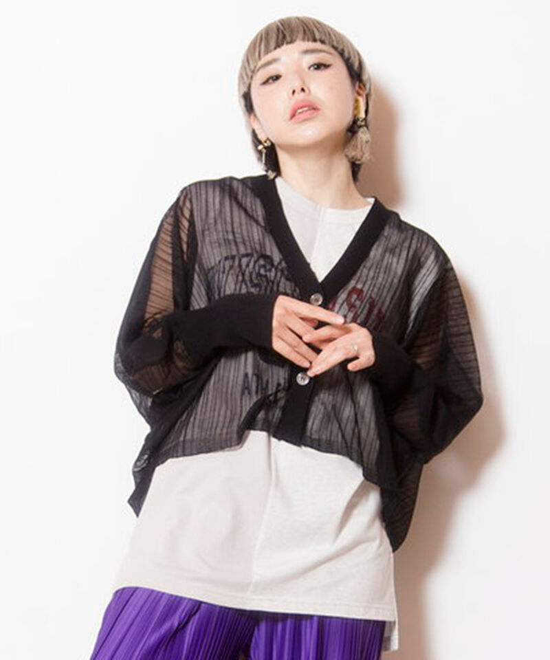  「シアーストライプニットカーディガン」|ニット・セーター|BLACK