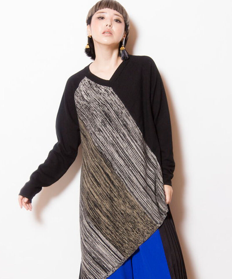  「アシンメトリーニットプルオーバー」|ニット・セーター|BLACK