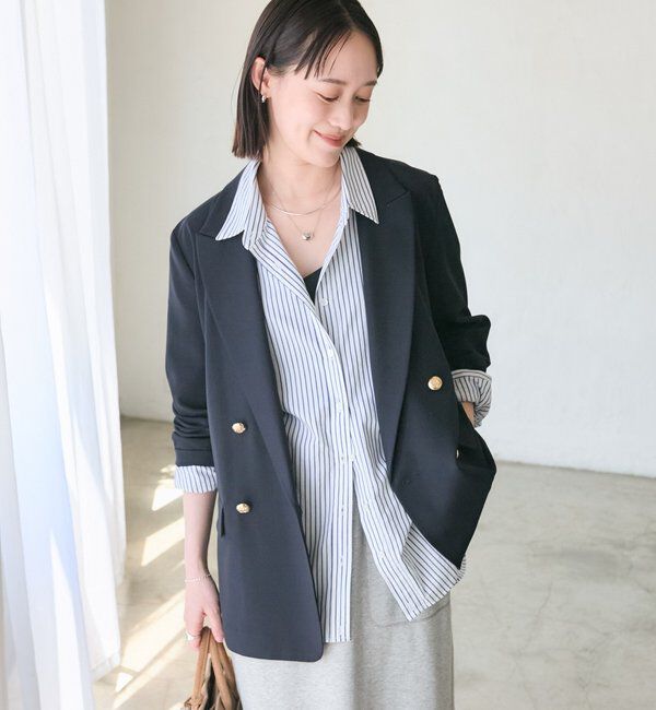  「【オンオフ使える】ドライギャバピークドラペルジャケット」|テーラードジャケット|