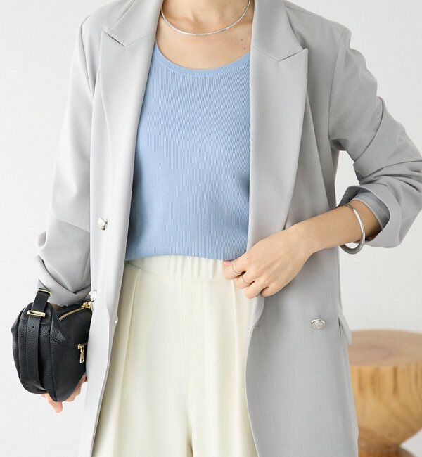  「【オンオフ使える】ドライギャバピークドラペルジャケット」|テーラードジャケット|ライトグレー