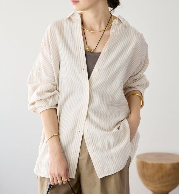  「予約【女性らしい抜け感】リネン混ストライプシャツ」|シャツ・ブラウス|