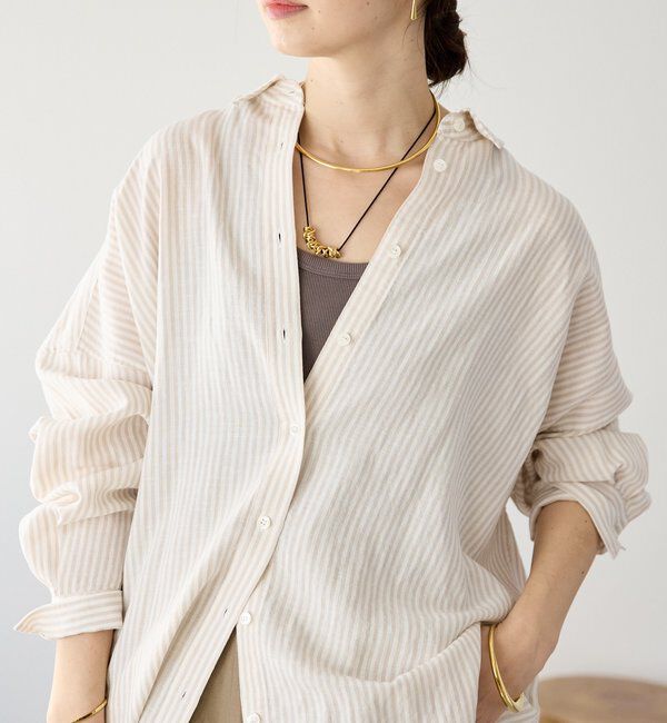  「予約【女性らしい抜け感】リネン混ストライプシャツ」|シャツ・ブラウス|