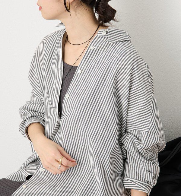 「予約【女性らしい抜け感】リネン混ストライプシャツ」|シャツ・ブラウス|
