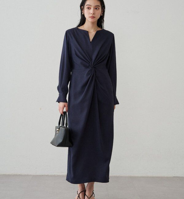  「ツイストVネックワンピース」|ワンピース|ネイビー