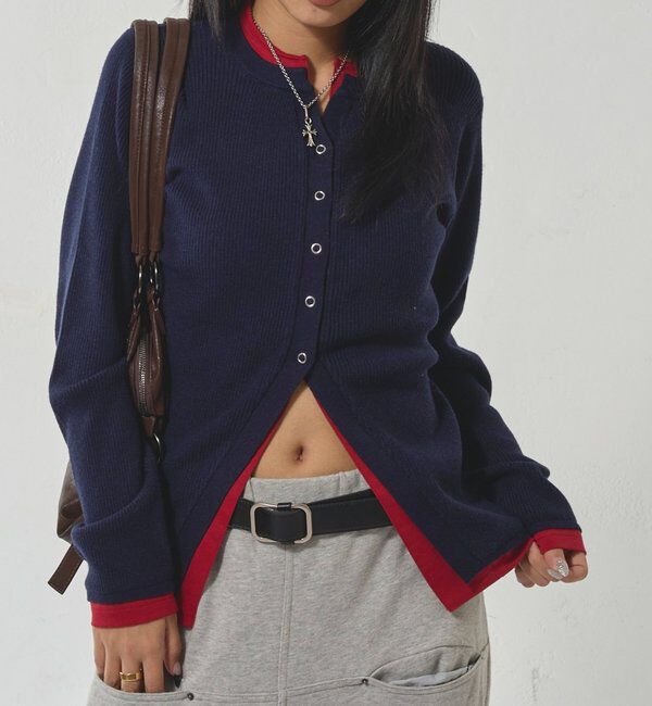  「レイヤードヘンリーナローカーデ」|ニット・セーター|