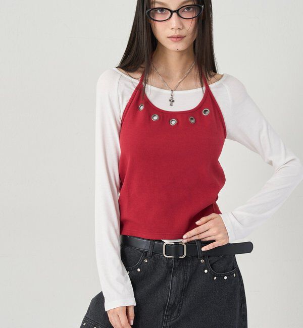  「アイレットホルターレイヤードトップス」|Tシャツ・カットソー|
