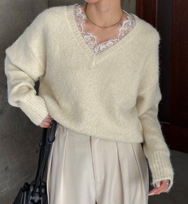  「レーストリミングニット」|ニット・セーター|オフホワイト