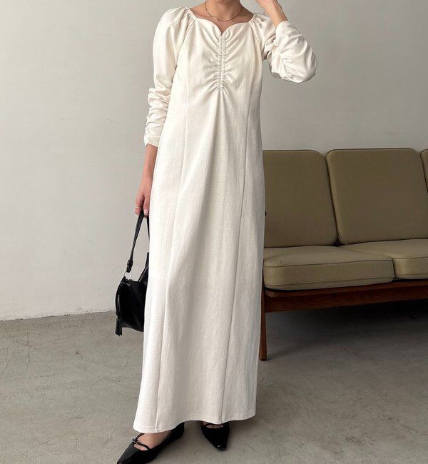  「【低身長サイズあり】ウェーブネックギャザーワンピース」|ワンピース|