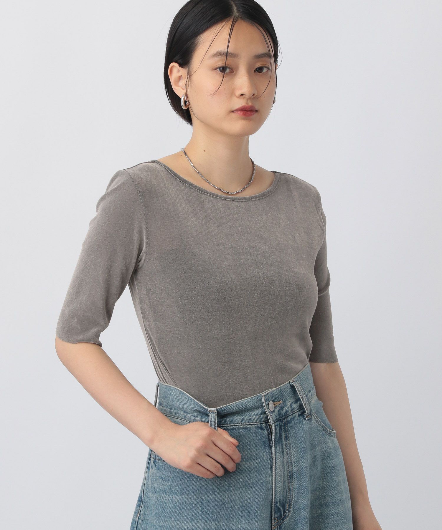 A part by 「ベロアプルオーバー_5分袖」|Tシャツ・カットソー|ライトグレー