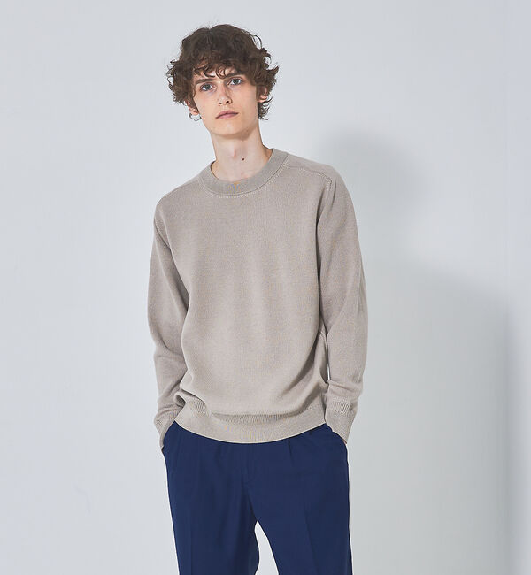 ABAHOUSE「【アクセントステッチ】サドルスリーブ ジャガード ニット プルオーバー」|ニット・セーター|グレージュ