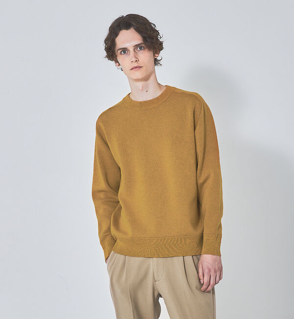 ABAHOUSE「【アクセントステッチ】サドルスリーブ ジャガード ニット プルオーバー」|ニット・セーター|マスタード