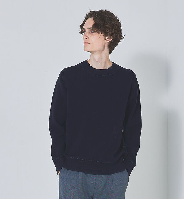 ABAHOUSE「【アクセントステッチ】サドルスリーブ ジャガード ニット プルオーバー」|ニット・セーター|ネイビー