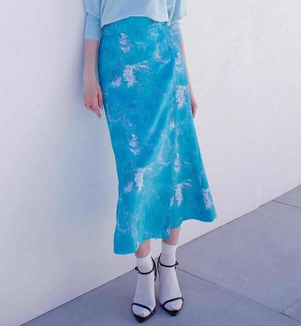 TIARA「マーブルプリントタイトスカート」|スカート|ターコイズ