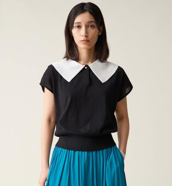 TIARA「バイカラー衿ニット」|ニット・セーター|ブラック