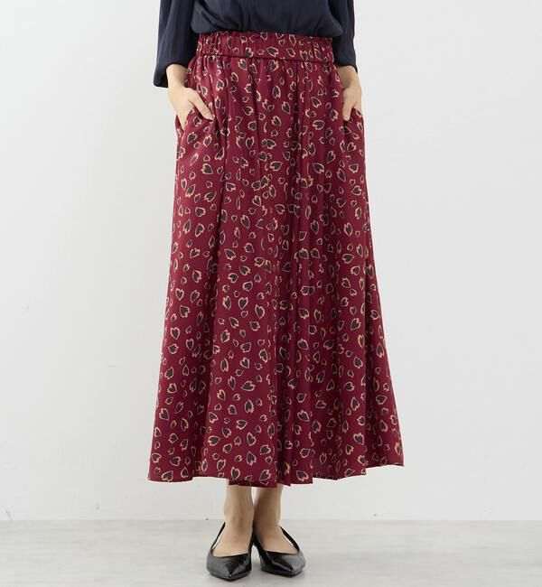 TIARA「レオパードプリントギャザーフレアスカート」|スカート|ボルドー