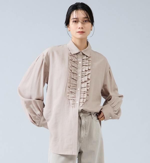 Liesse「シャンブレーフリルシャツブラウス」|シャツ・ブラウス|ベージュ