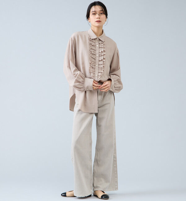 Liesse「シャンブレーフリルシャツブラウス」|シャツ・ブラウス|