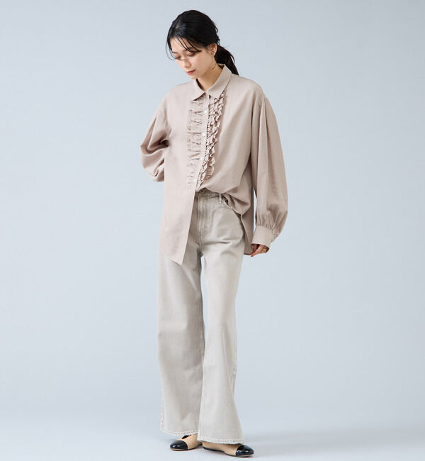 Liesse「シャンブレーフリルシャツブラウス」|シャツ・ブラウス|