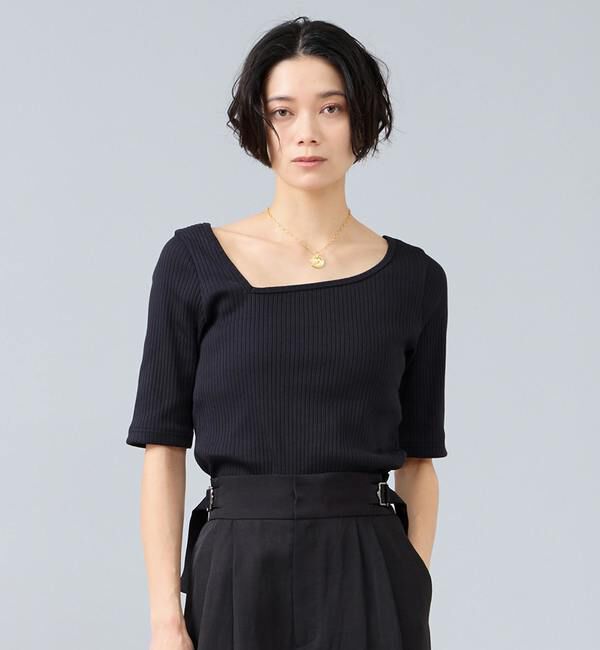 Liesse「アシンメトリーネック2WAYテレコプルオーバー」|Tシャツ・カットソー|ブラック