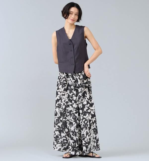 Liesse「強撚割繊フラワープリントギャザーロングスカート」|スカート|