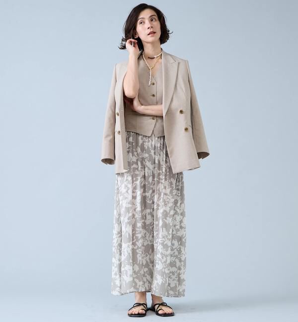 Liesse「強撚割繊フラワープリントギャザーロングスカート」|スカート|