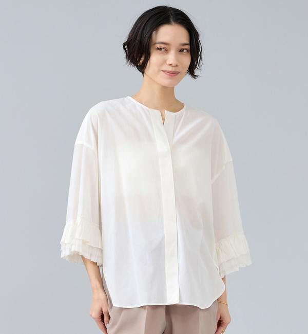 Liesse「フリルスリーブスキッパーブラウス」|シャツ・ブラウス|オフホワイト