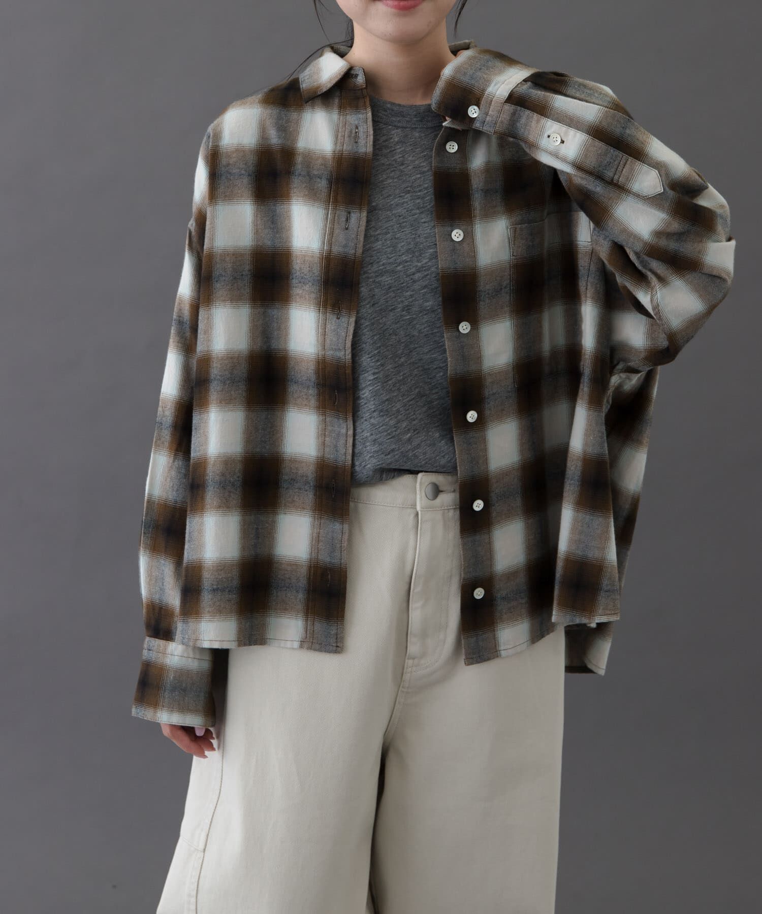 URBAN RESEARCH DOORS「FORK&SPOON　ネルチェックシャツ」|シャツ・ブラウス|ブラウン