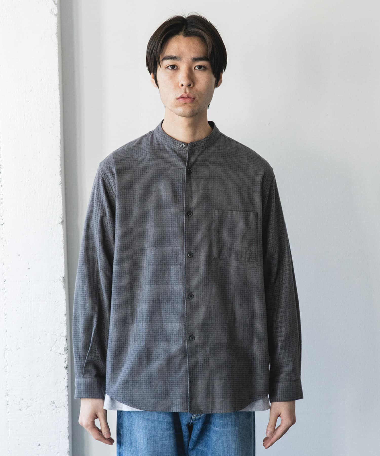 URBAN RESEARCH DOORS「防シワ起毛ネルバンドカラーシャツ」|シャツ・ブラウス|