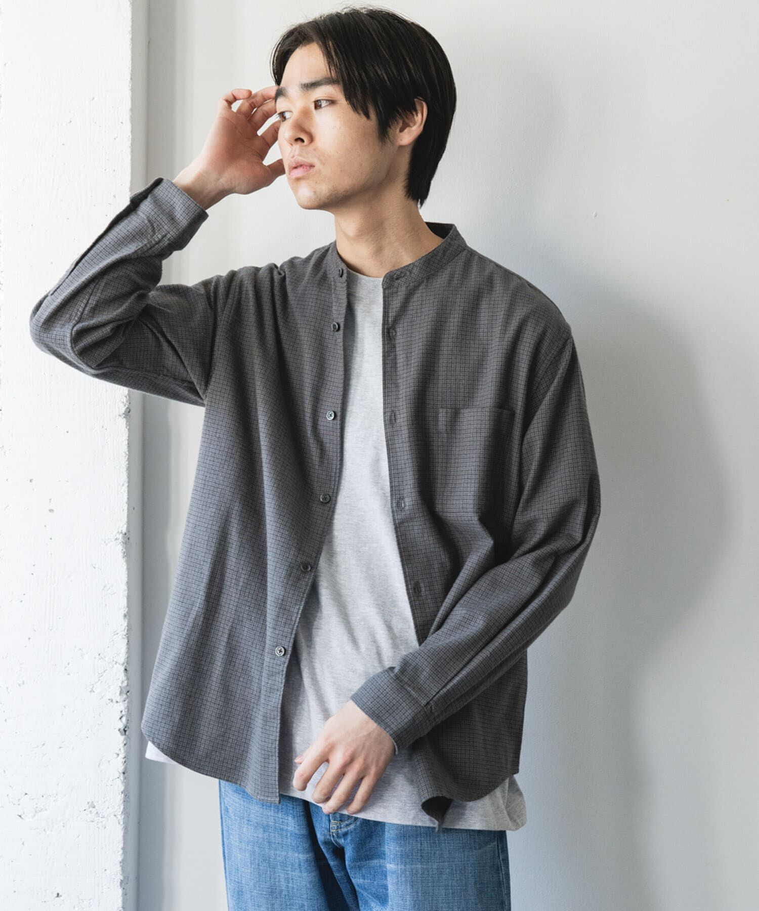 URBAN RESEARCH DOORS「防シワ起毛ネルバンドカラーシャツ」|シャツ・ブラウス|