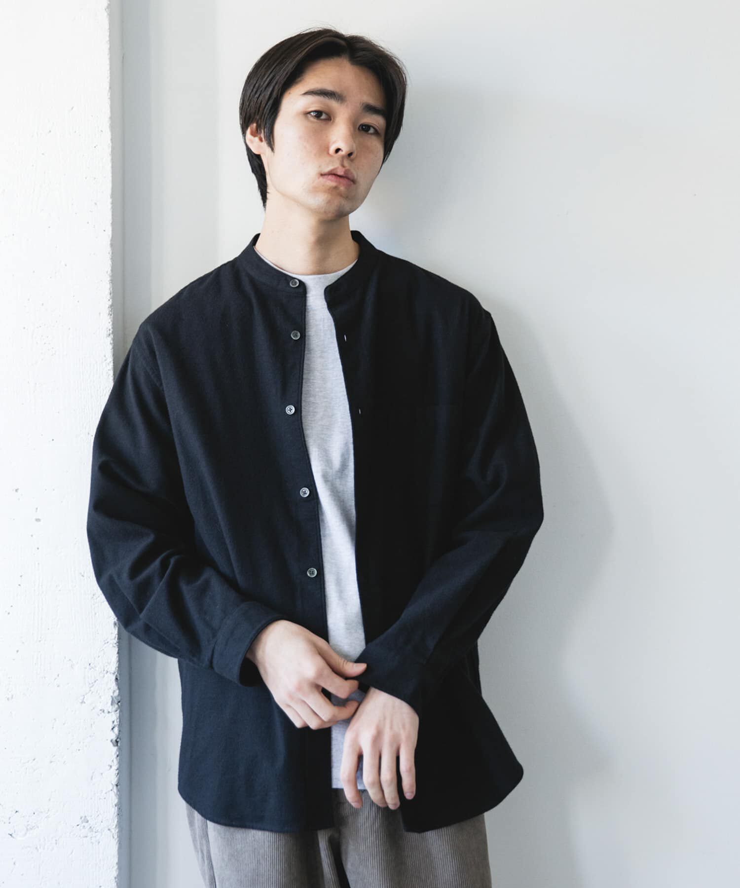 URBAN RESEARCH DOORS「防シワ起毛ネルバンドカラーシャツ」|シャツ・ブラウス|