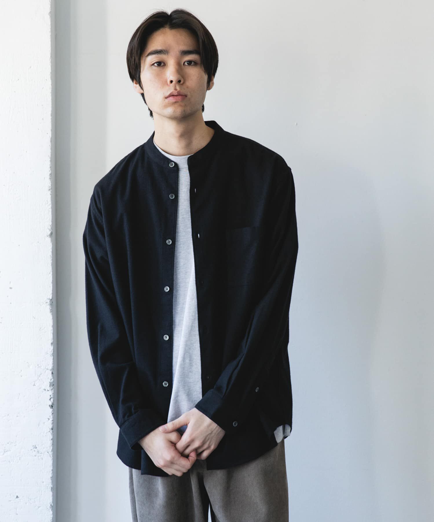 URBAN RESEARCH DOORS「防シワ起毛ネルバンドカラーシャツ」|シャツ・ブラウス|