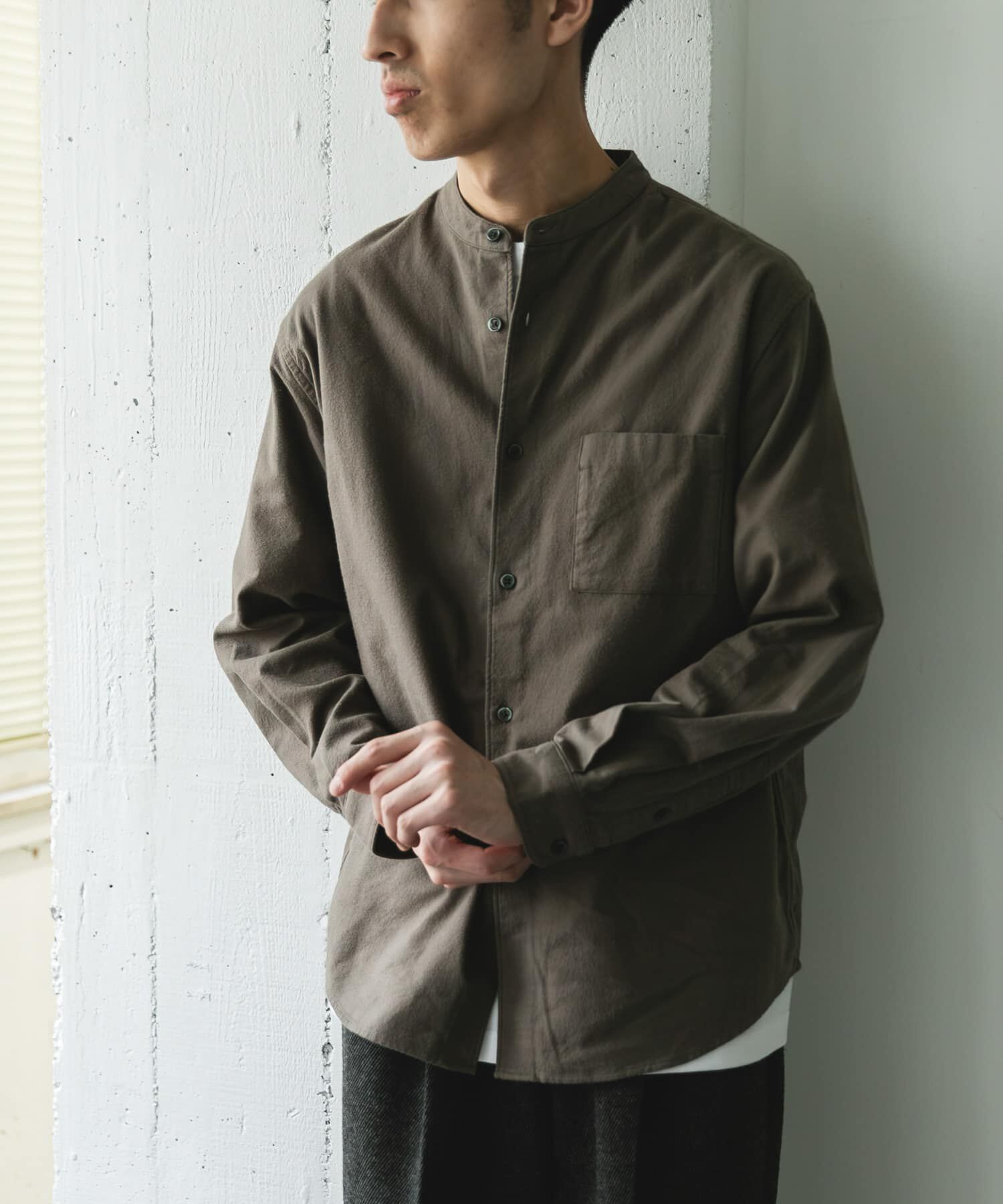 URBAN RESEARCH DOORS「防シワ起毛ネルバンドカラーシャツ」|シャツ・ブラウス|