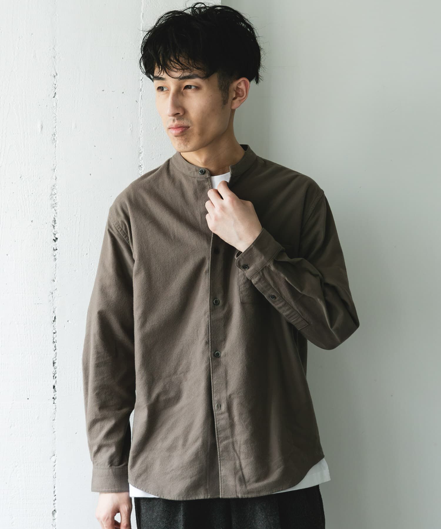 URBAN RESEARCH DOORS「防シワ起毛ネルバンドカラーシャツ」|シャツ・ブラウス|