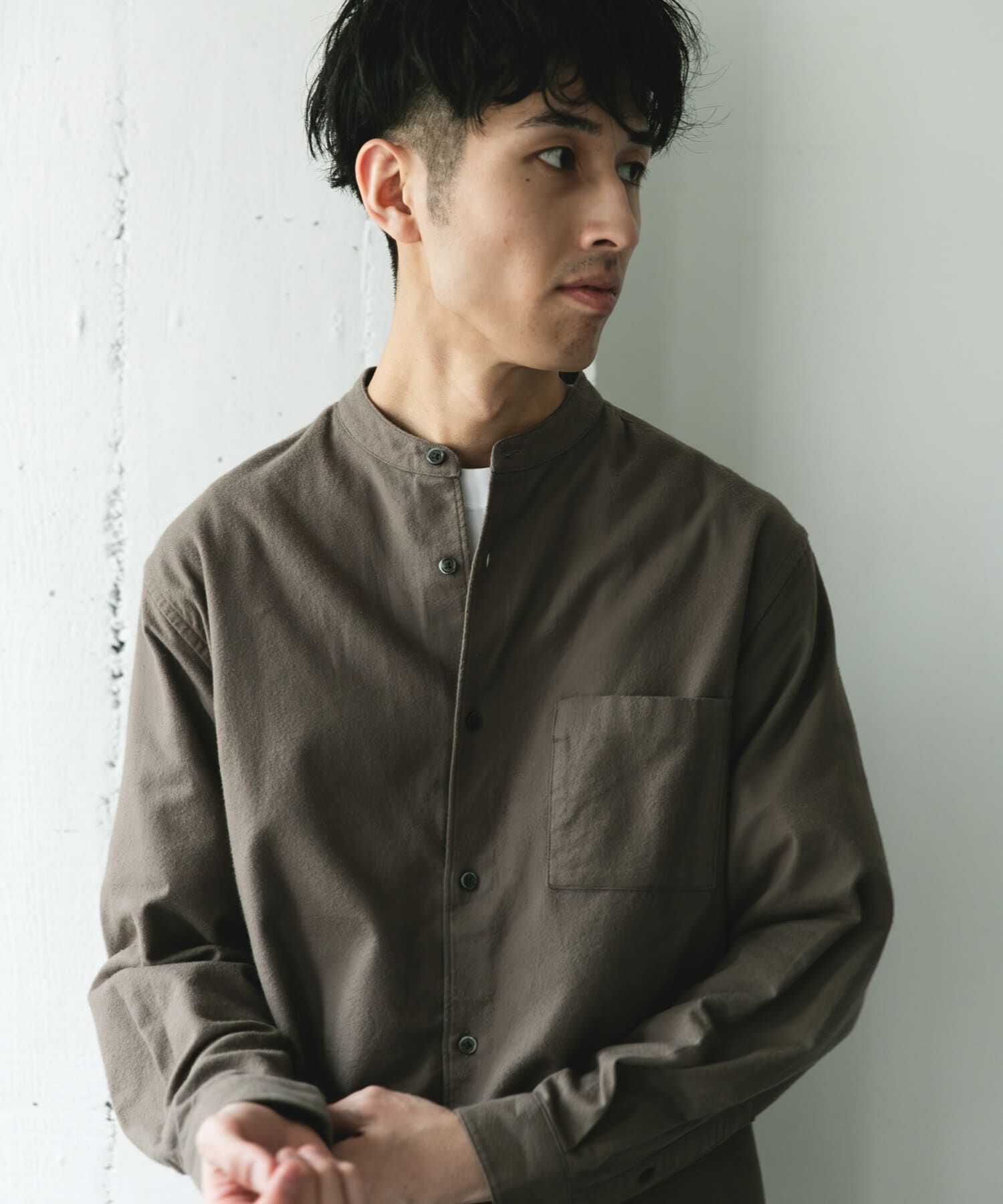 URBAN RESEARCH DOORS「防シワ起毛ネルバンドカラーシャツ」|シャツ・ブラウス|