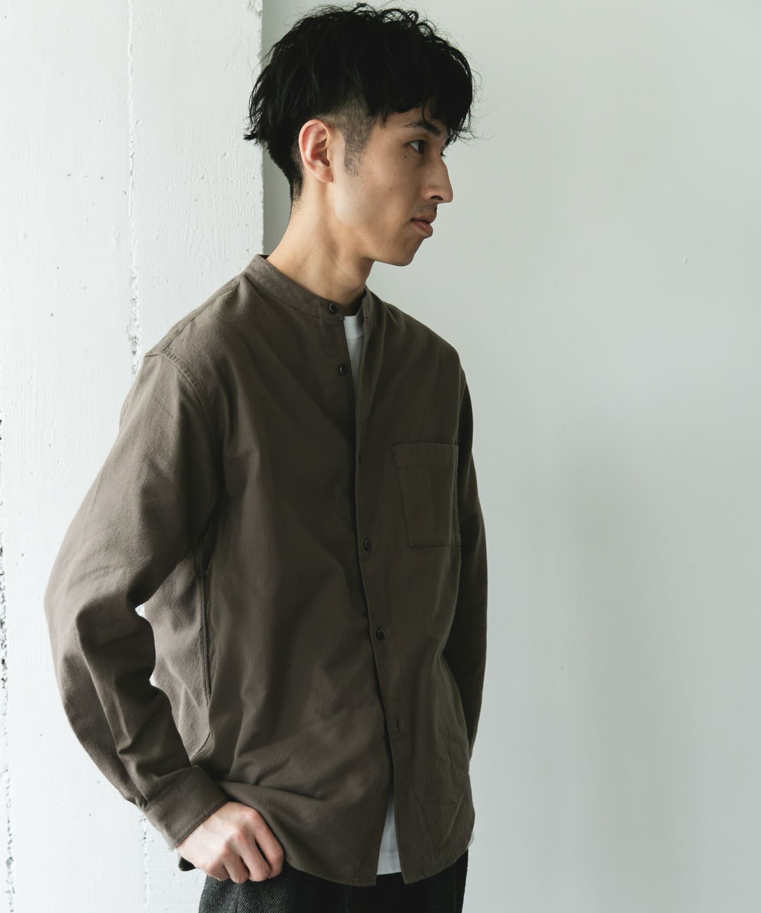 URBAN RESEARCH DOORS「防シワ起毛ネルバンドカラーシャツ」|シャツ・ブラウス|