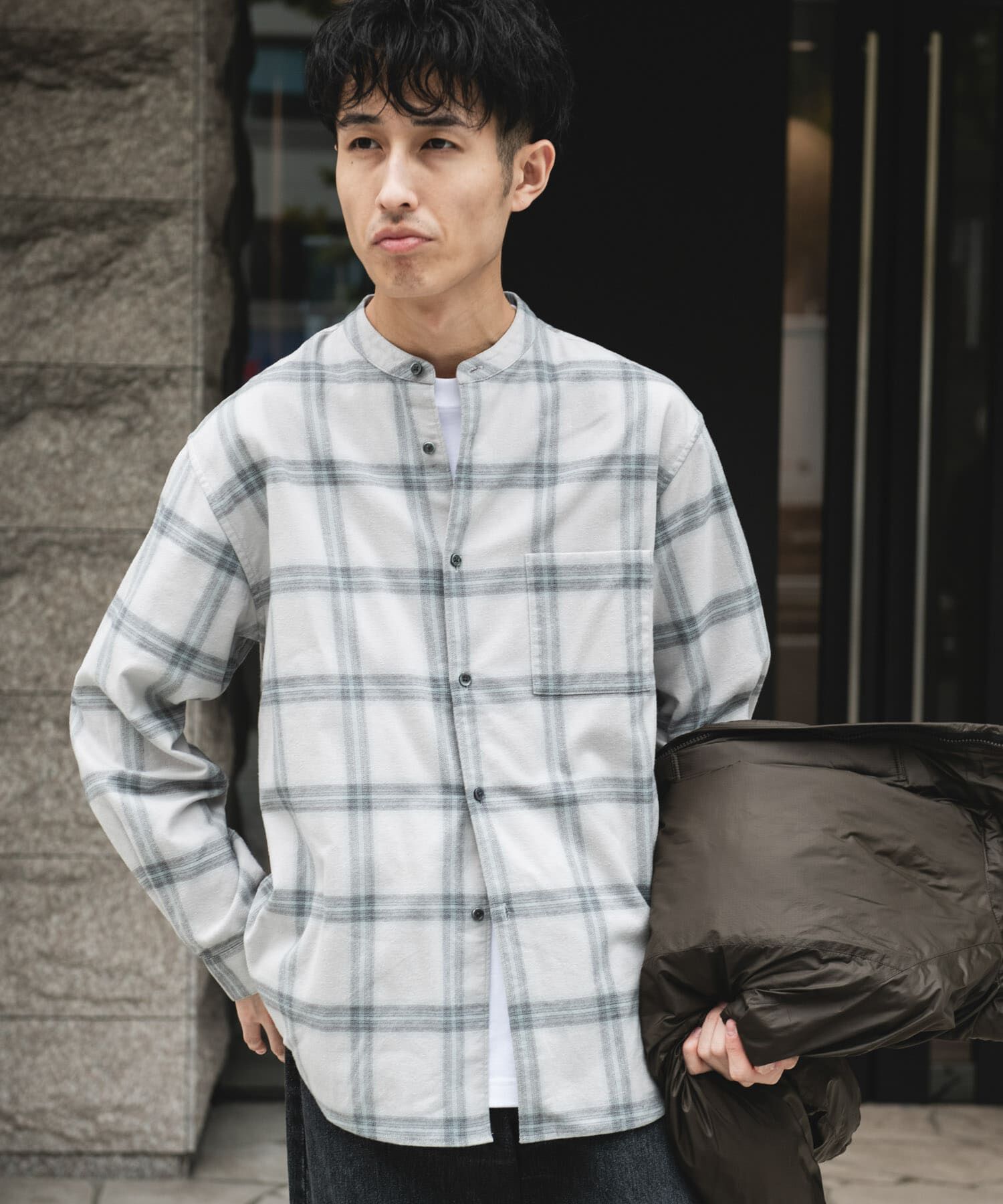 URBAN RESEARCH DOORS「防シワ起毛ネルバンドカラーシャツ」|シャツ・ブラウス|