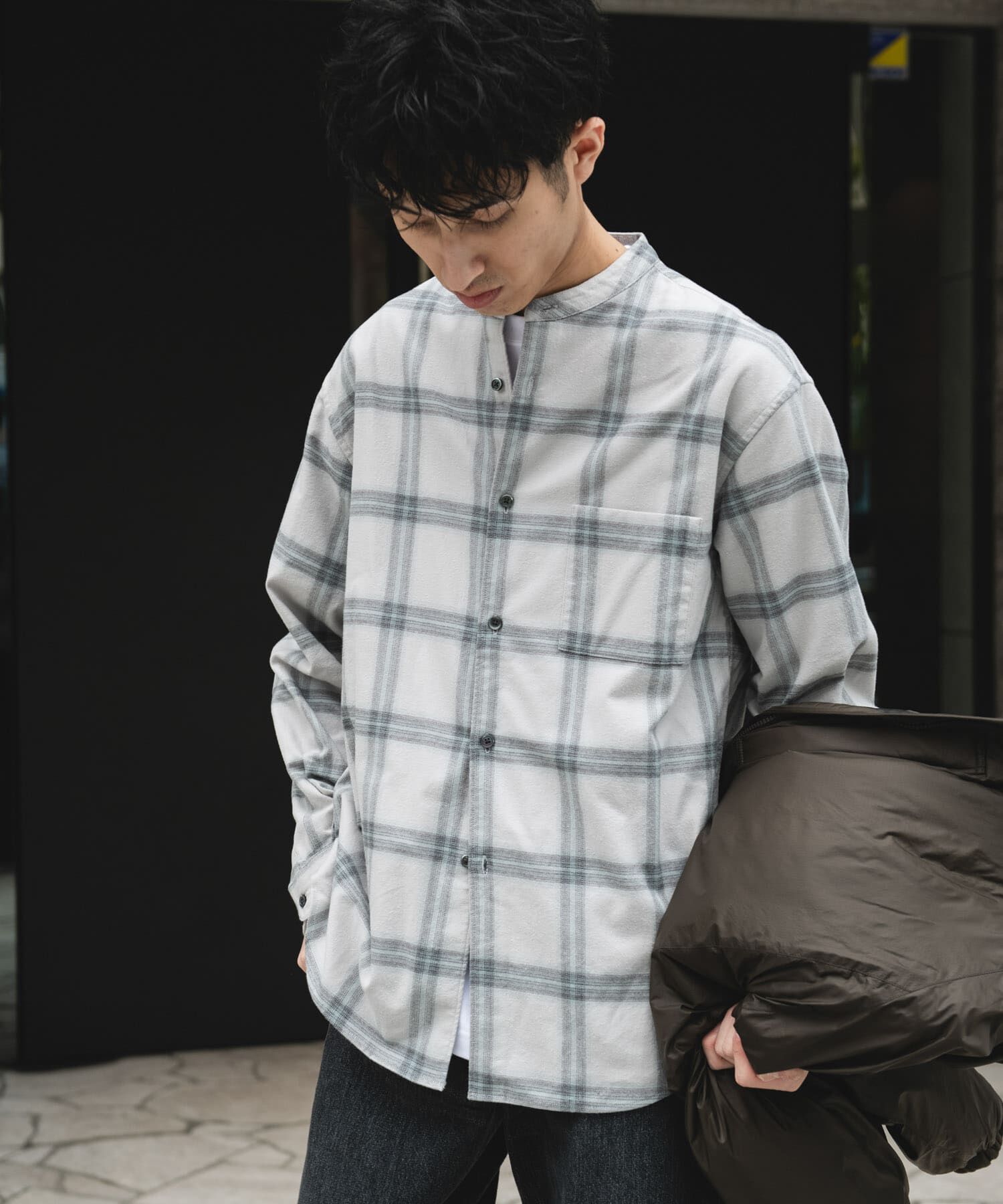 URBAN RESEARCH DOORS「防シワ起毛ネルバンドカラーシャツ」|シャツ・ブラウス|