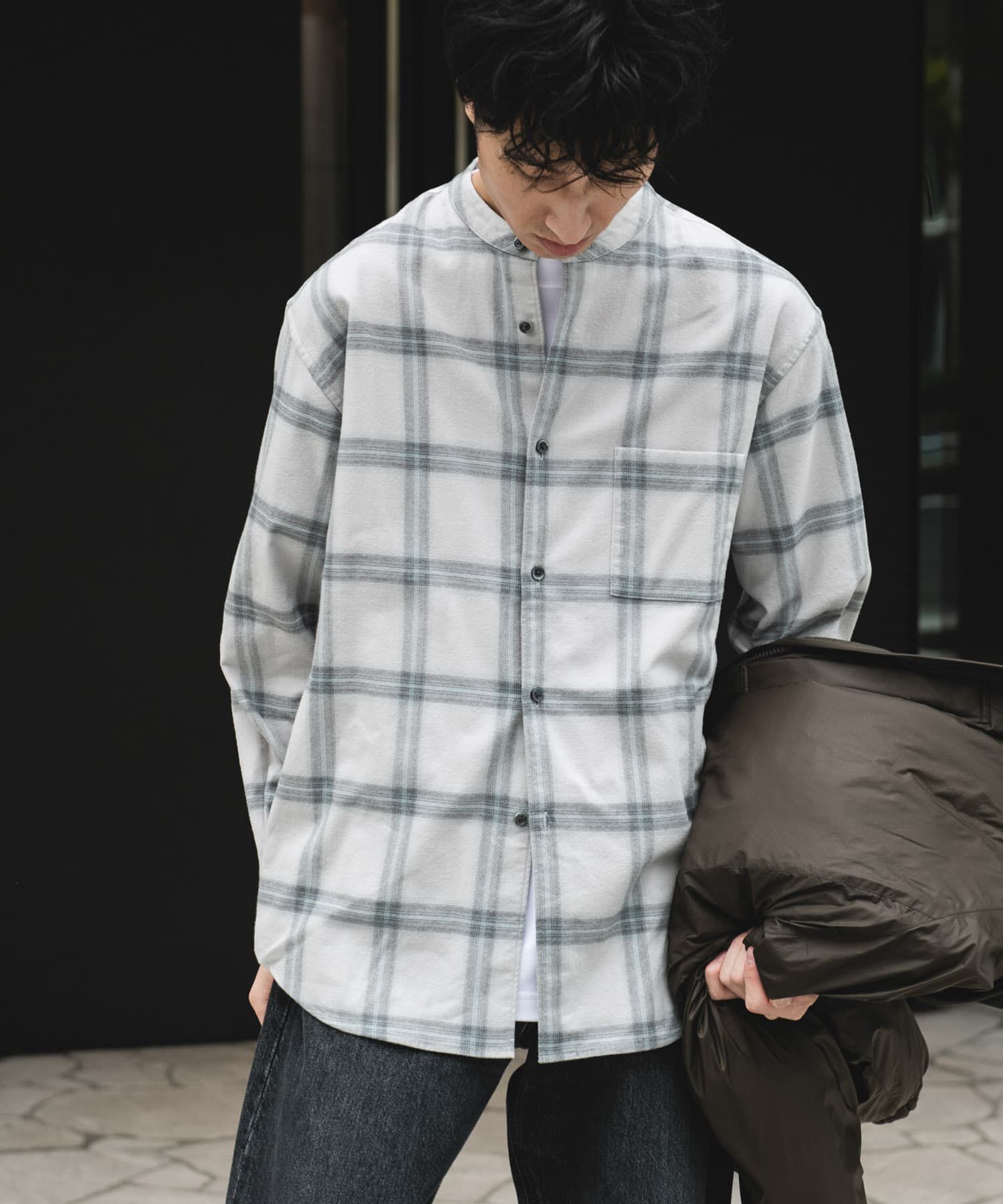 URBAN RESEARCH DOORS「防シワ起毛ネルバンドカラーシャツ」|シャツ・ブラウス|