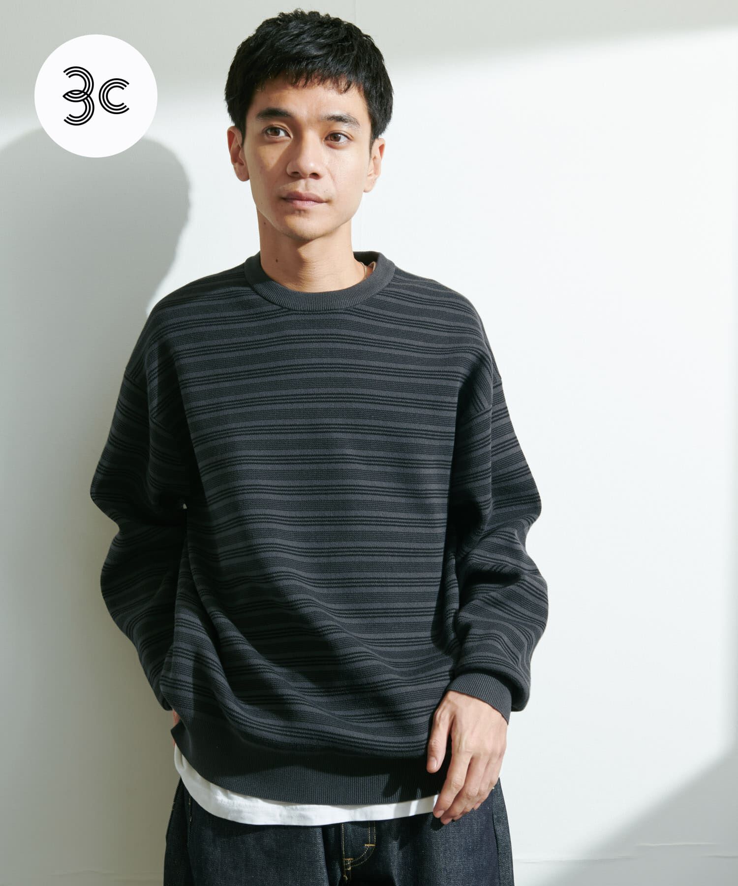 URBAN RESEARCH DOORS「『UR TECH Renew Knit』クルーネックプルオーバー」|ニット・セーター|チャコールグレー