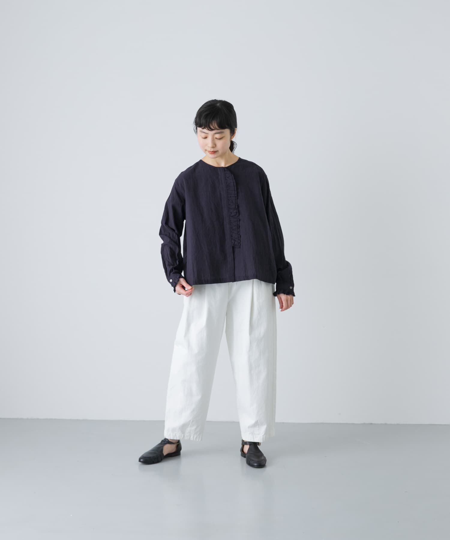 かぐれ「コットンリネンフリルブラウス」|シャツ・ブラウス|