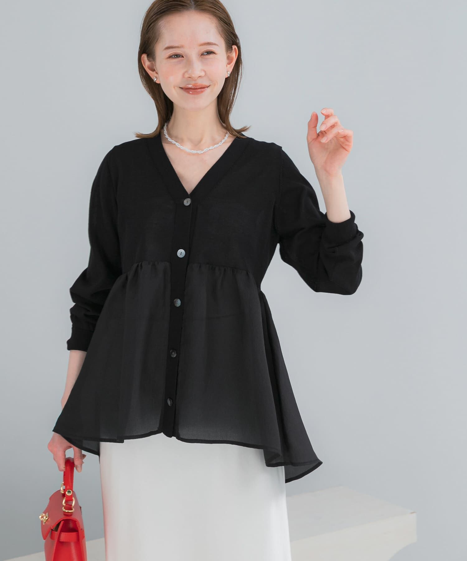 URBAN RESEARCH ROSSO「『WEB限定』ドッキングペプラムカーディガン」|ニット・セーター|ブラック