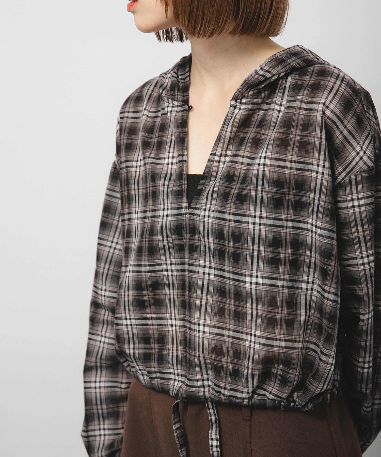  「シアーチェックフーディーシャツ」|シャツ・ブラウス|